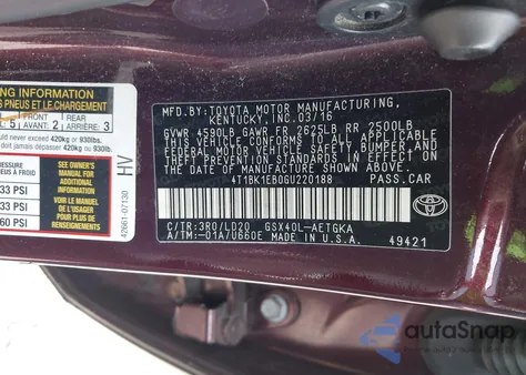 2016 Toyota Avalon Xle from USA, damaged, VIN 4T1BK1EB0GU220188